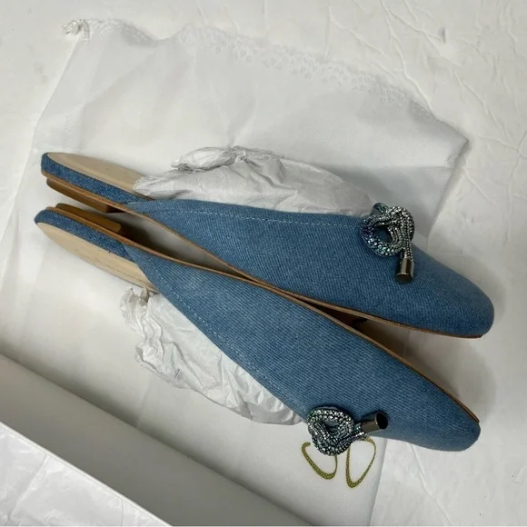 Anthropologie Guillermina Blue Denim Bow Flats NIB - Picture 6 of 7